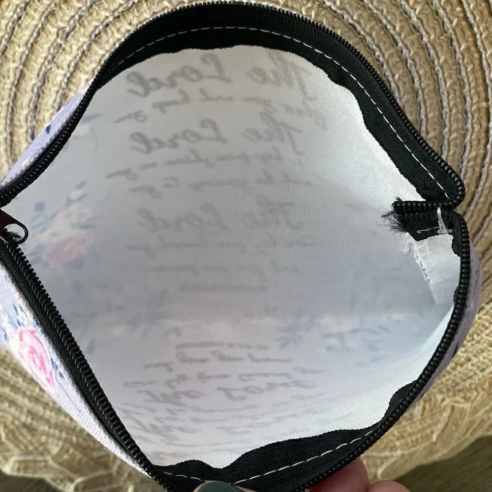 Unbranded Floral Lavendar Bible Verse Cosmetic Pouch. Numbers 6:24-26. NWOT.